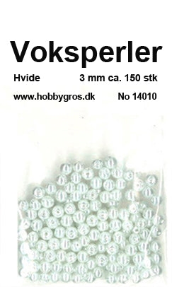 3 mm hvid glas voksperle ca 150 stk